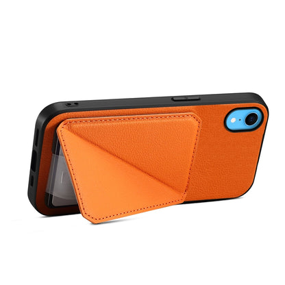 iPhone XR Calf Texture Leather Case with Dual Card Slots and Stand Function