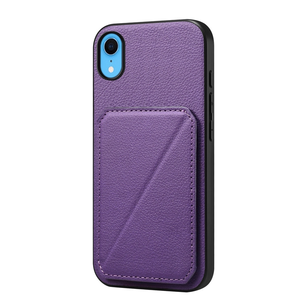 iPhone XR Calf Texture Leather Case with Dual Card Slots and Stand Function