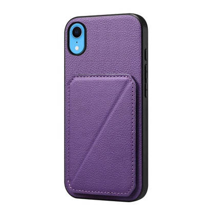 iPhone XR Calf Texture Leather Case with Dual Card Slots and Stand Function