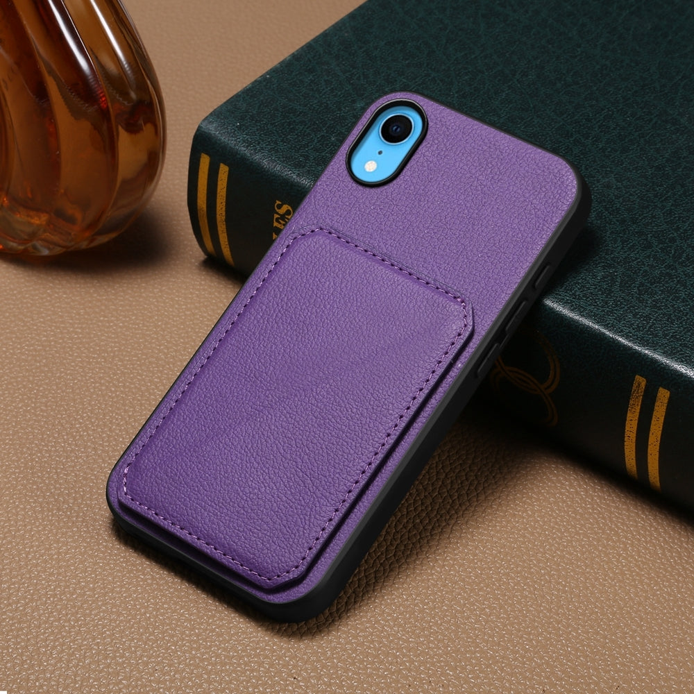 iPhone XR Calf Texture Leather Case with Dual Card Slots and Stand Function