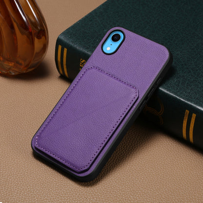 iPhone XR Calf Texture Leather Case with Dual Card Slots and Stand Function