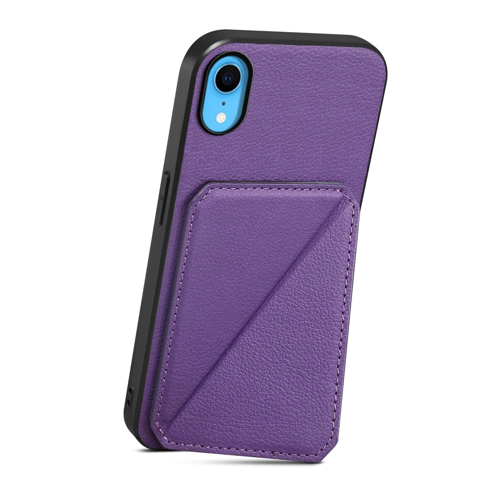 iPhone XR Calf Texture Leather Case with Dual Card Slots and Stand Function