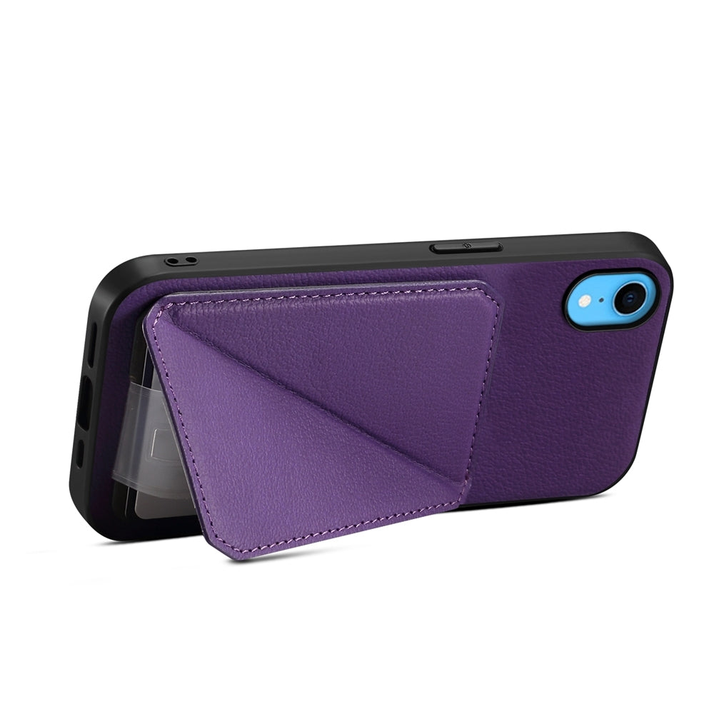 iPhone XR Calf Texture Leather Case with Dual Card Slots and Stand Function