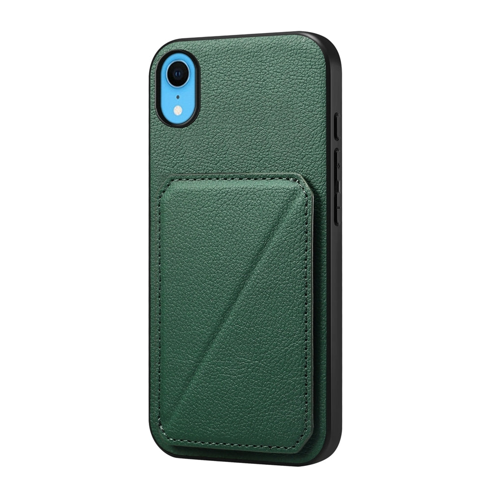 iPhone XR Calf Texture Leather Case with Dual Card Slots and Stand Function