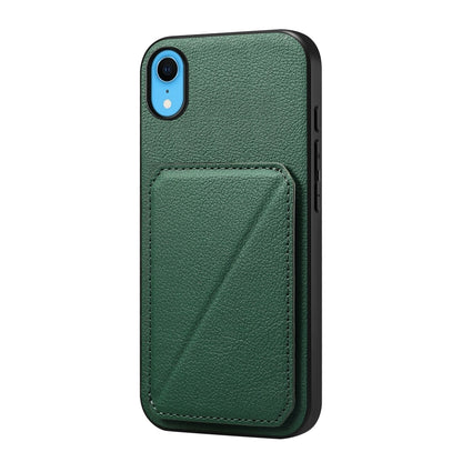 iPhone XR Calf Texture Leather Case with Dual Card Slots and Stand Function