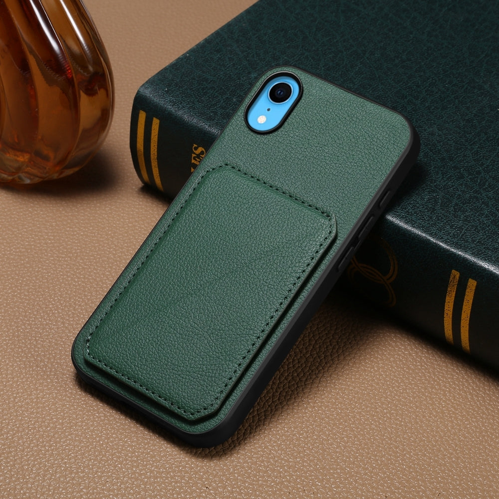 iPhone XR Calf Texture Leather Case with Dual Card Slots and Stand Function
