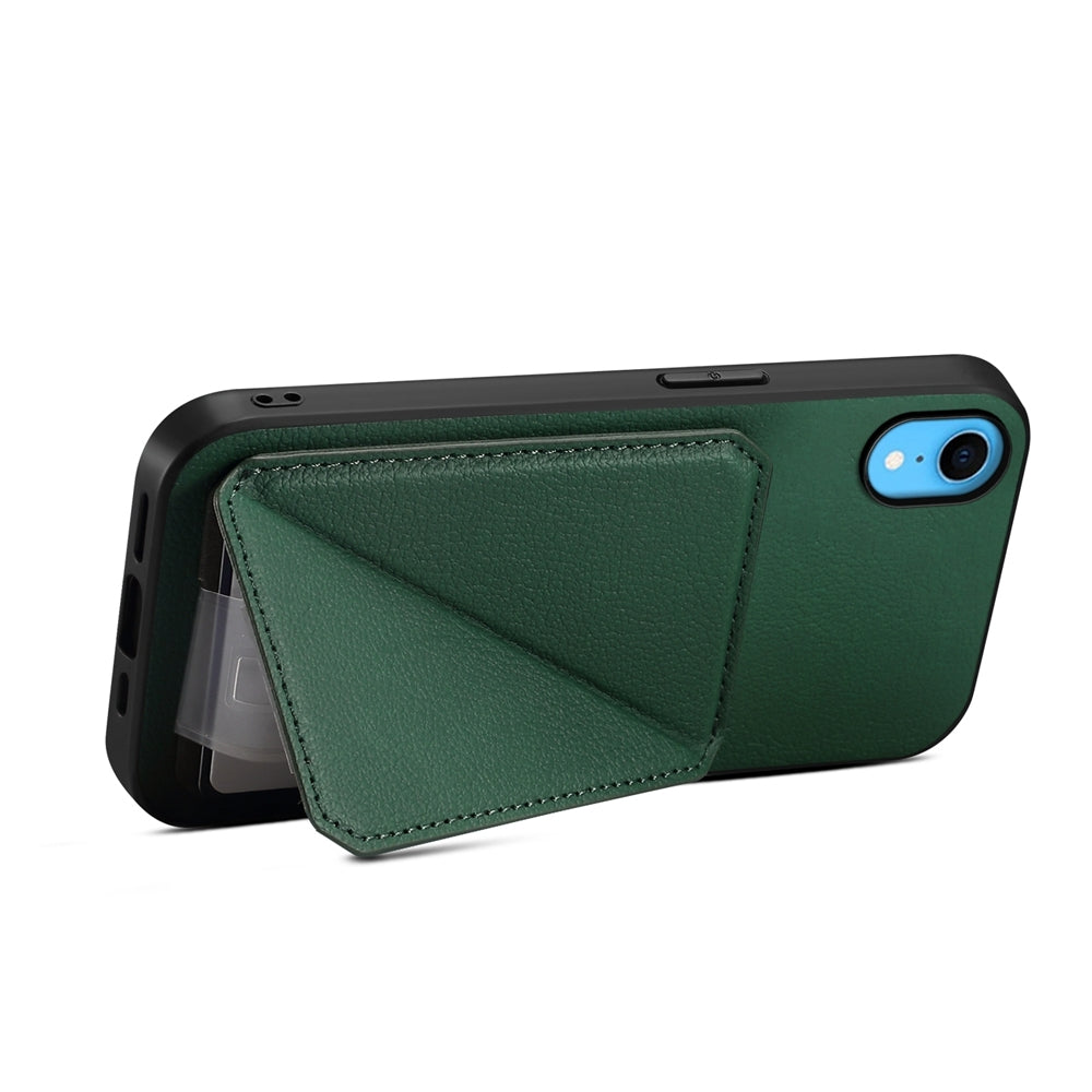 iPhone XR Calf Texture Leather Case with Dual Card Slots and Stand Function