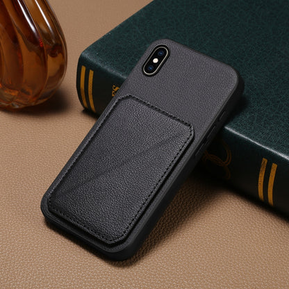 iPhone XS Max Calf Texture Leather Case with Dual Card Slots and Stand Function