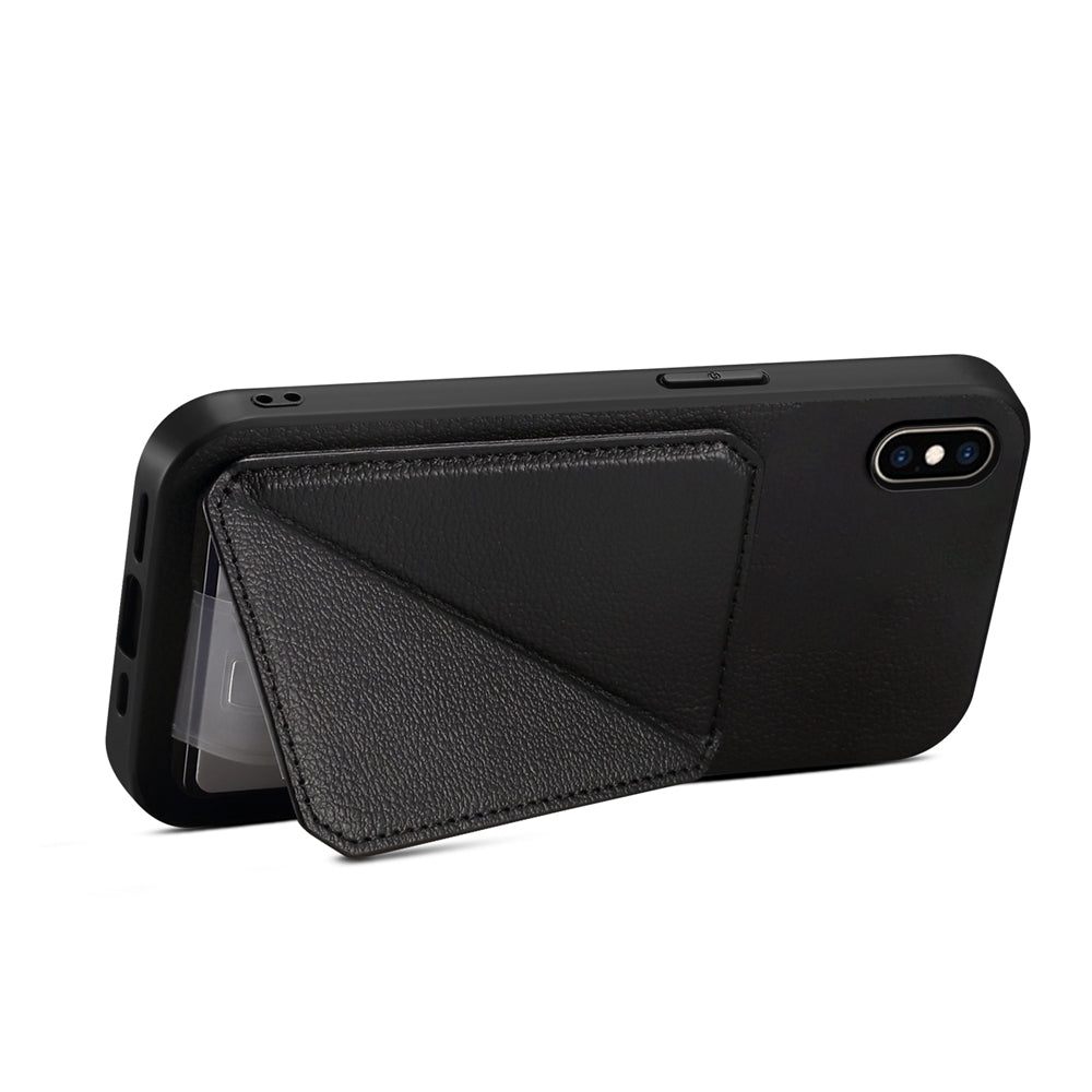 iPhone XS Max Calf Texture Leather Case with Dual Card Slots and Stand Function