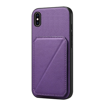 iPhone XS Max Calf Texture Leather Case with Dual Card Slots and Stand Function