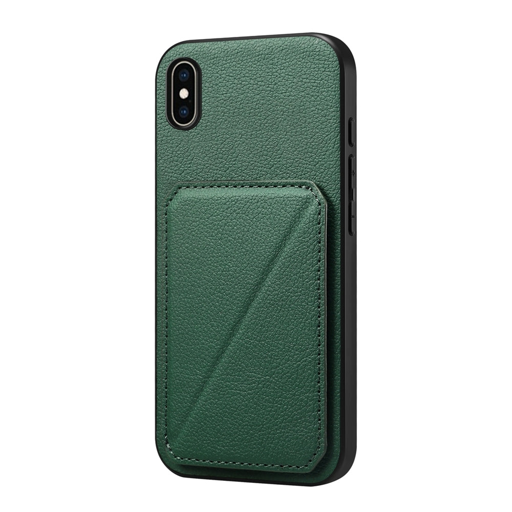 iPhone XS Max Calf Texture Leather Case with Dual Card Slots and Stand Function