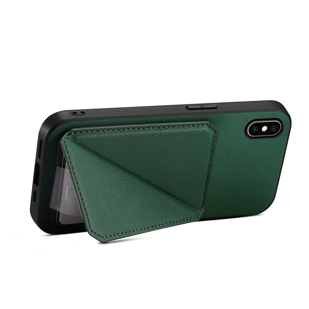 iPhone XS Max Calf Texture Leather Case with Dual Card Slots and Stand Function