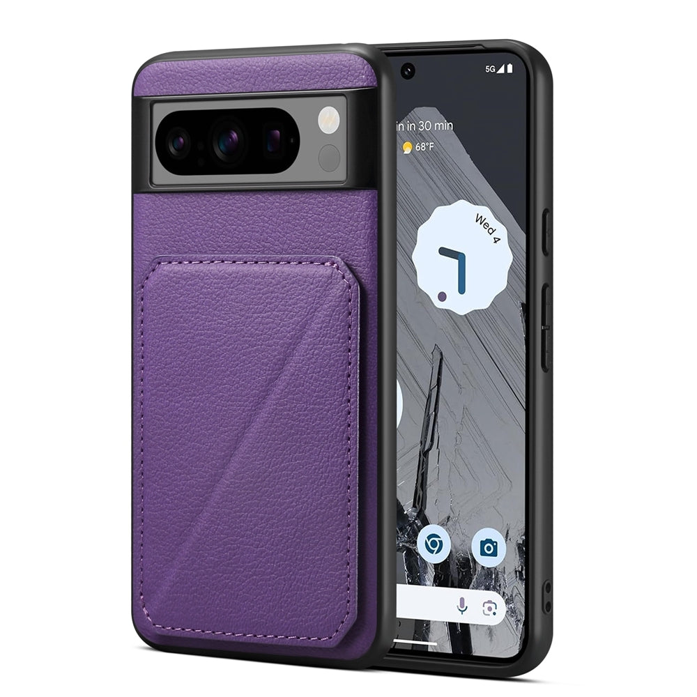 Google Pixel 8 Pro Calf Texture Leather Case with Dual Card Slots and Stand Function