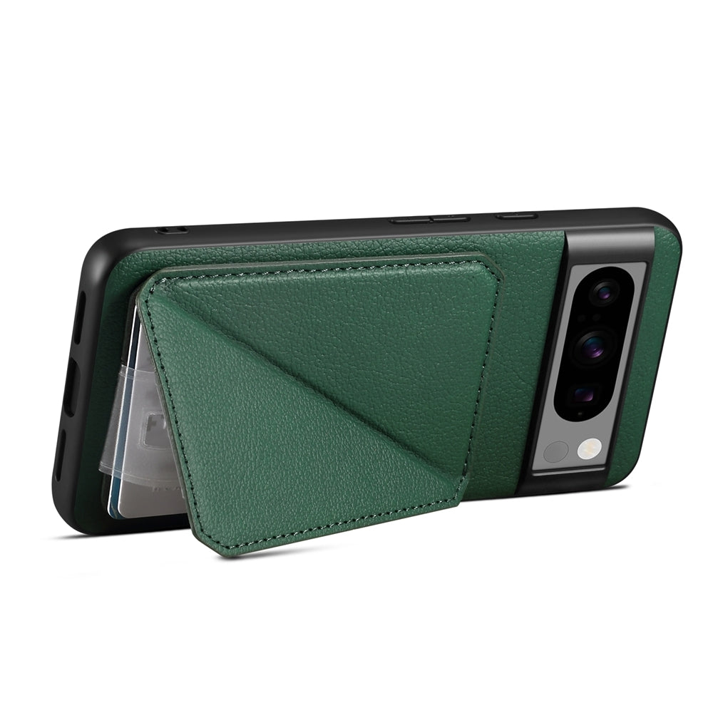 Google Pixel 8 Pro Calf Texture Leather Case with Dual Card Slots and Stand Function