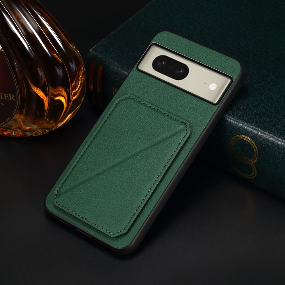 Google Pixel 8 Calf Texture Leather Case with Dual Card Slots and Stand Function