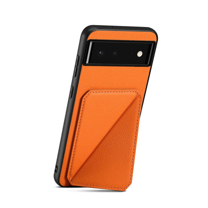 Google Pixel 6 Calf Texture Leather Case with Dual Card Slots and Stand Function