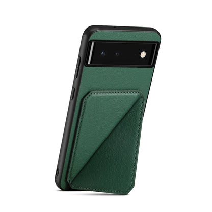 Google Pixel 6 Calf Texture Leather Case with Dual Card Slots and Stand Function