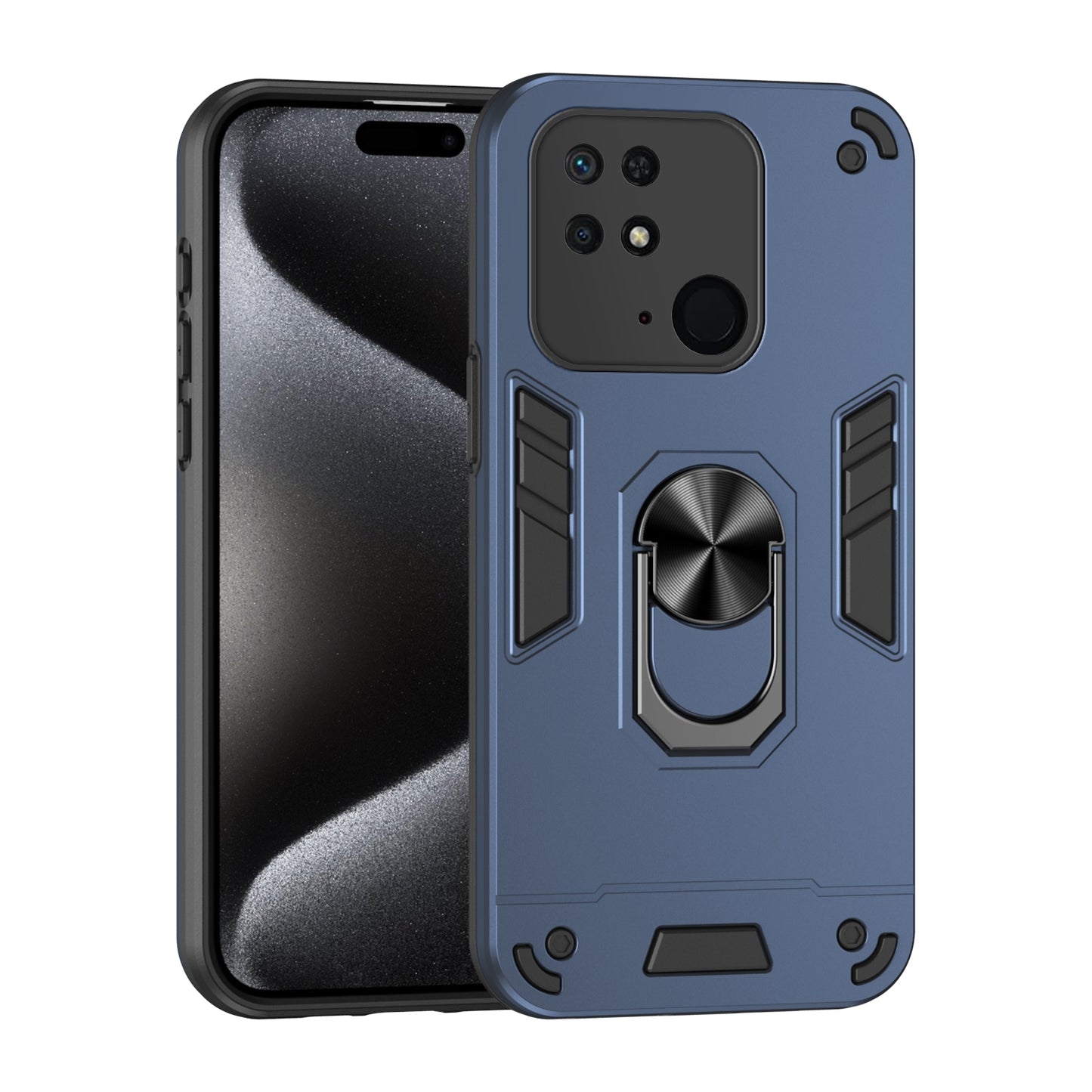 Shockproof Xiaomi Redmi 10C Phone Case with 360° Rotatable Metal Ring Holder, Magnetic Car Mount Stand, Ultra-Thin PC & Silicone Protection Cover