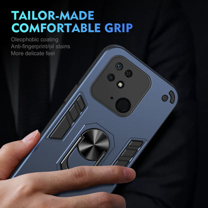 Shockproof Xiaomi Redmi 10C Phone Case with 360° Rotatable Metal Ring Holder, Magnetic Car Mount Stand, Ultra-Thin PC & Silicone Protection Cover