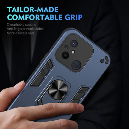 Shockproof Xiaomi Redmi 12C Phone Case with 360° Rotatable Metal Ring Holder, Magnetic Car Mount Stand, Ultra-Thin PC & Silicone Protection Cover