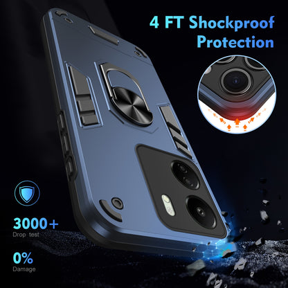 Shockproof Xiaomi Redmi 13C Phone Case with 360° Rotatable Metal Ring Holder, Magnetic Car Mount Stand, Ultra-Thin PC & Silicone Protection Cover