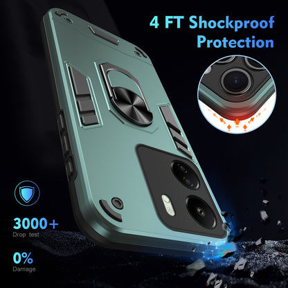 Shockproof Xiaomi Redmi 13C Phone Case with 360° Rotatable Metal Ring Holder, Magnetic Car Mount Stand, Ultra-Thin PC & Silicone Protection Cover