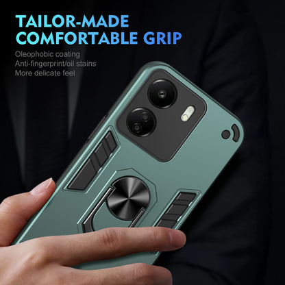 Shockproof Xiaomi Redmi 13C Phone Case with 360° Rotatable Metal Ring Holder, Magnetic Car Mount Stand, Ultra-Thin PC & Silicone Protection Cover