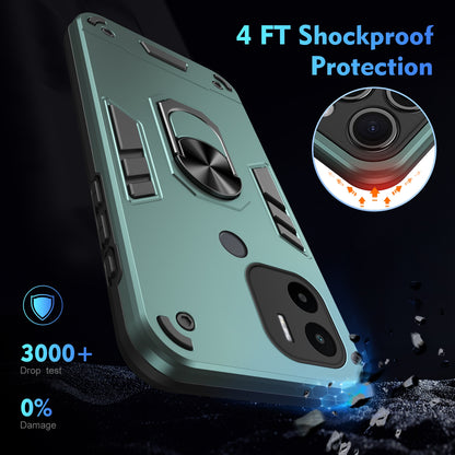 Shockproof Xiaomi Redmi A1+ Phone Case with 360° Rotatable Metal Ring Holder, Magnetic Car Mount Stand, Ultra-Thin PC & Silicone Protection Cover