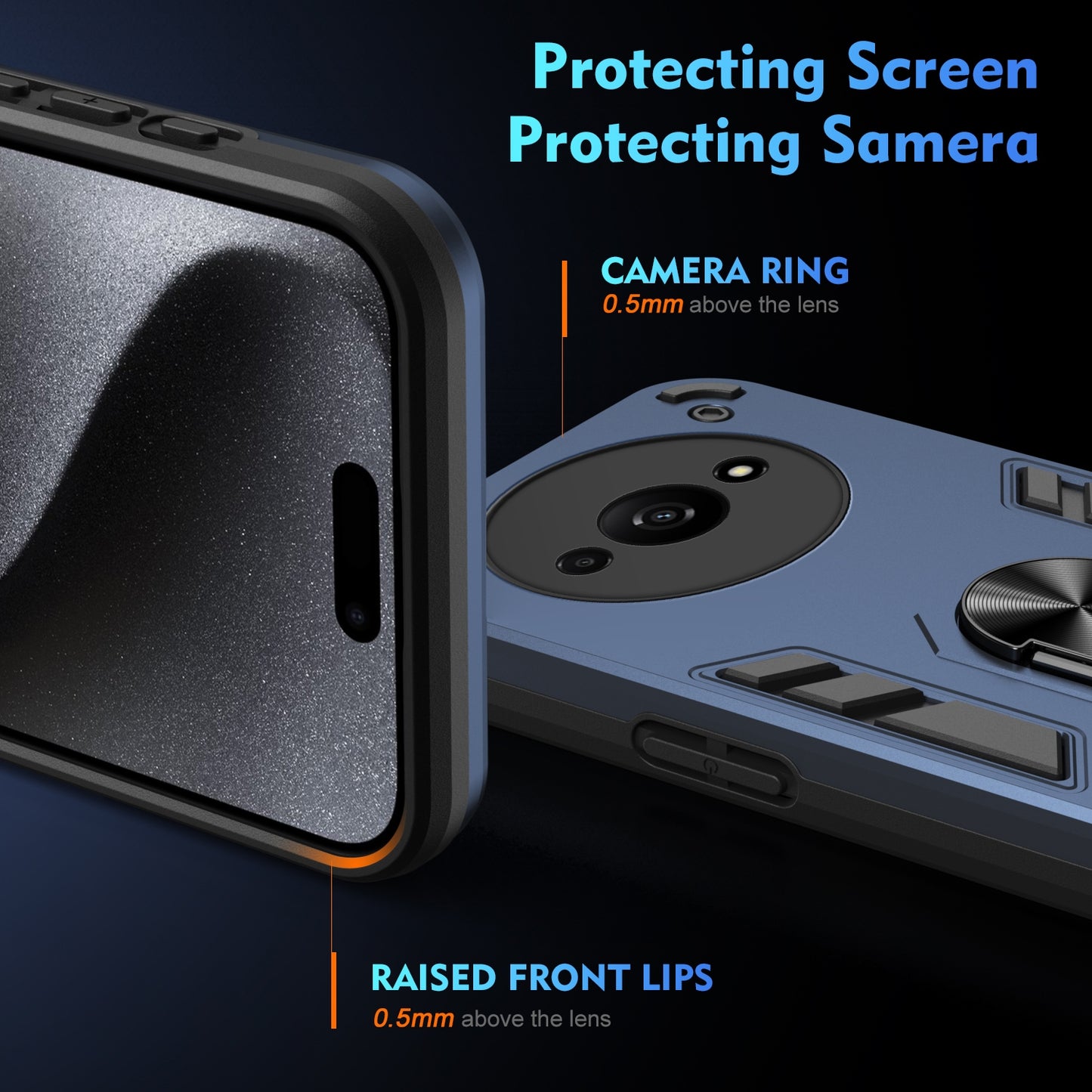 Shockproof Xiaomi Redmi A3 Phone Case with 360° Rotatable Metal Ring Holder, Magnetic Car Mount Stand, Ultra-Thin PC & Silicone Protection Cover