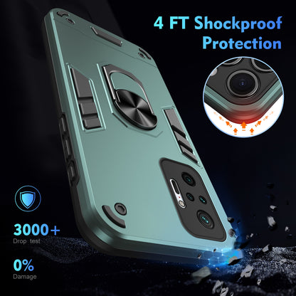 Shockproof Xiaomi Redmi Note 10 Pro 4G Phone Case with 360° Rotatable Metal Ring Holder, Magnetic Car Mount Stand, Ultra-Thin PC & Silicone Protection Cover
