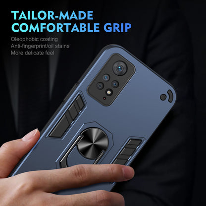 Shockproof Xiaomi Redmi Note 11 Pro 4G Phone Case with 360° Rotatable Metal Ring Holder, Magnetic Car Mount Stand, Ultra-Thin PC & Silicone Protection Cover