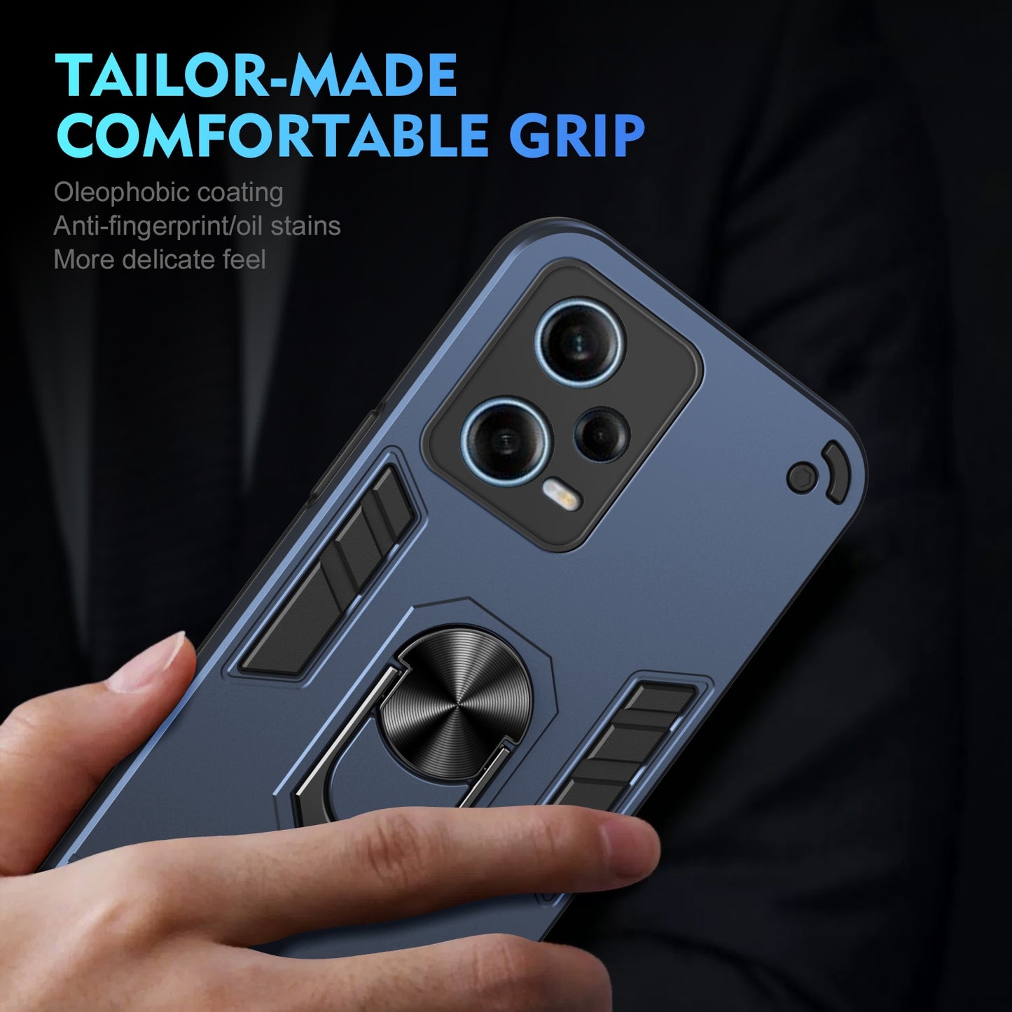 Shockproof Xiaomi Redmi Note 12 Pro Phone Case with 360° Rotatable Metal Ring Holder, Magnetic Car Mount Stand, Ultra-Thin PC & Silicone Protection Cover