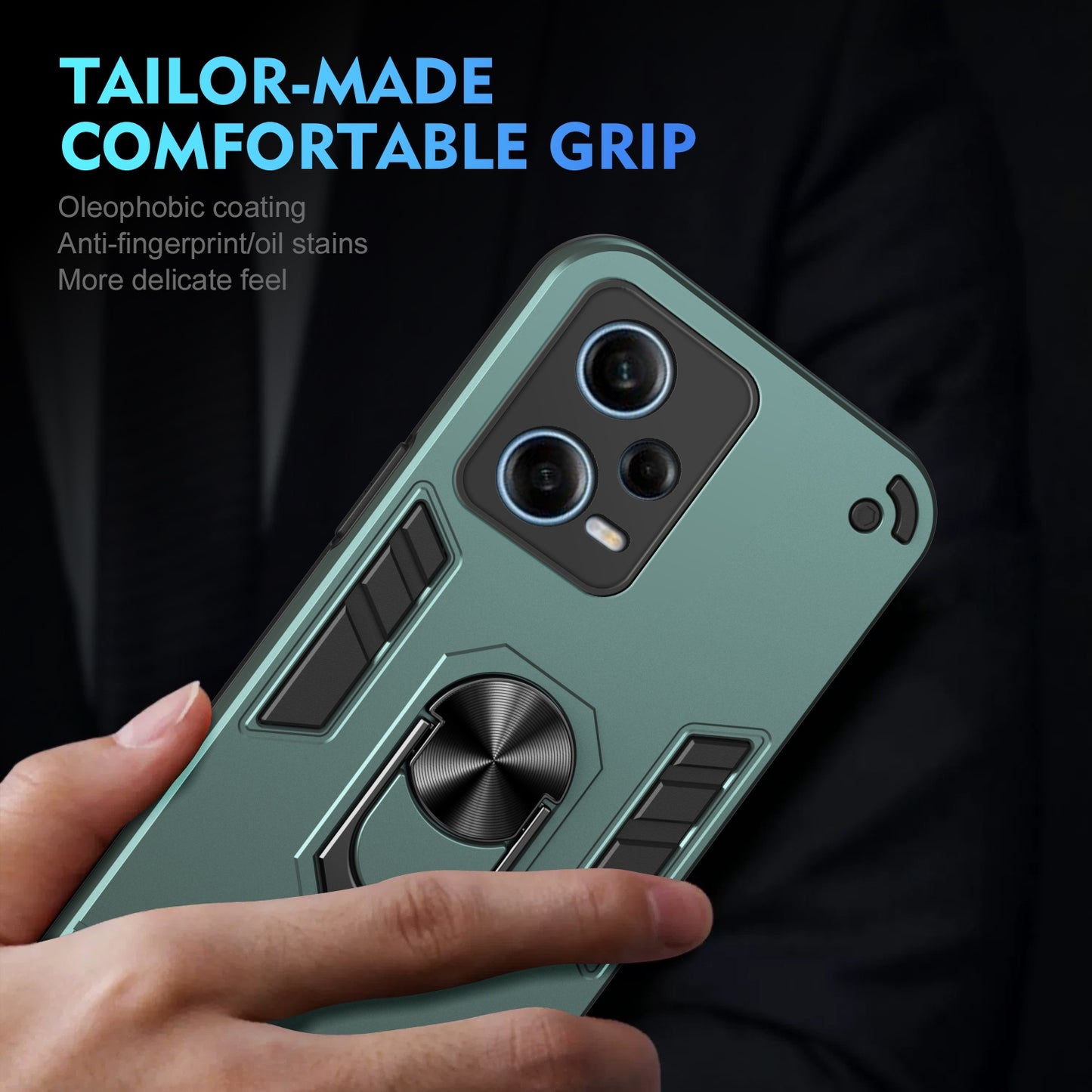 Shockproof Xiaomi Redmi Note 12 Pro Phone Case with 360° Rotatable Metal Ring Holder, Magnetic Car Mount Stand, Ultra-Thin PC & Silicone Protection Cover