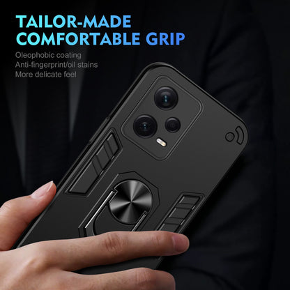 Shockproof Xiaomi Redmi Note 12 Pro+ Phone Case with 360° Rotatable Metal Ring Holder, Magnetic Car Mount Stand, Ultra-Thin PC & Silicone Protection Cover