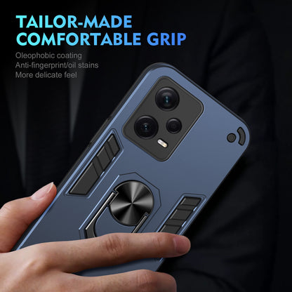 Shockproof Xiaomi Redmi Note 12 Pro+ Phone Case with 360° Rotatable Metal Ring Holder, Magnetic Car Mount Stand, Ultra-Thin PC & Silicone Protection Cover