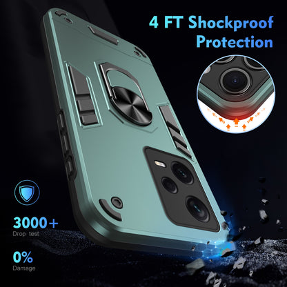 Shockproof Xiaomi Redmi Note 12 Pro+ Phone Case with 360° Rotatable Metal Ring Holder, Magnetic Car Mount Stand, Ultra-Thin PC & Silicone Protection Cover