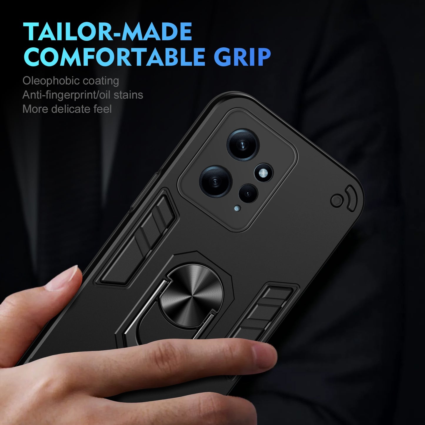 Shockproof Xiaomi Redmi Note 12 4G Phone Case with 360° Rotatable Metal Ring Holder, Magnetic Car Mount Stand, Ultra-Thin PC & Silicone Protection Cover