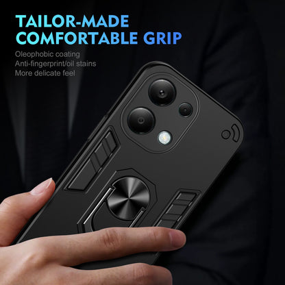 Shockproof Xiaomi Redmi Note 13 Pro 4G Phone Case with 360° Rotatable Metal Ring Holder, Magnetic Car Mount Stand, Ultra-Thin PC & Silicone Protection Cover