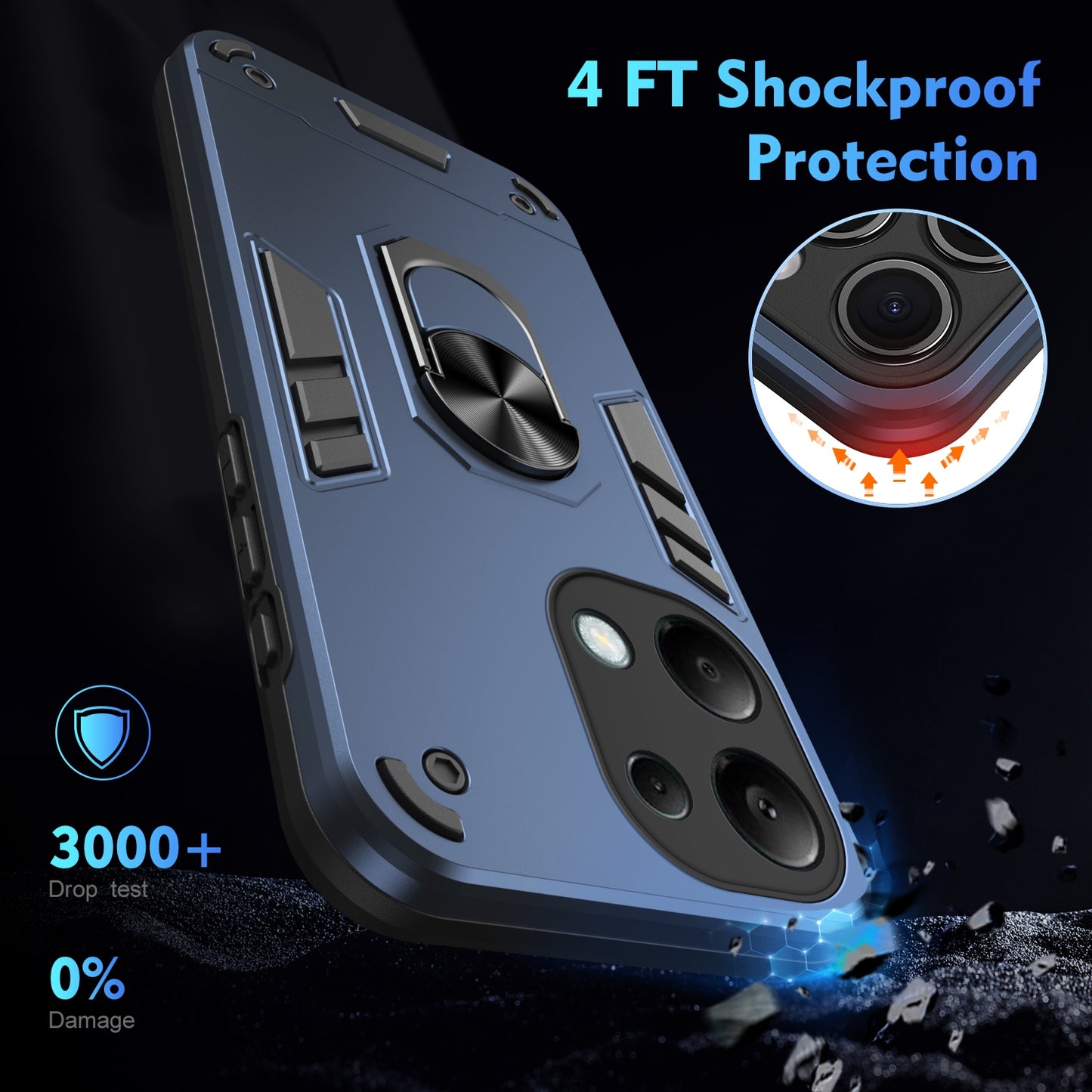 Shockproof Xiaomi Redmi Note 13 Pro 4G Phone Case with 360° Rotatable Metal Ring Holder, Magnetic Car Mount Stand, Ultra-Thin PC & Silicone Protection Cover
