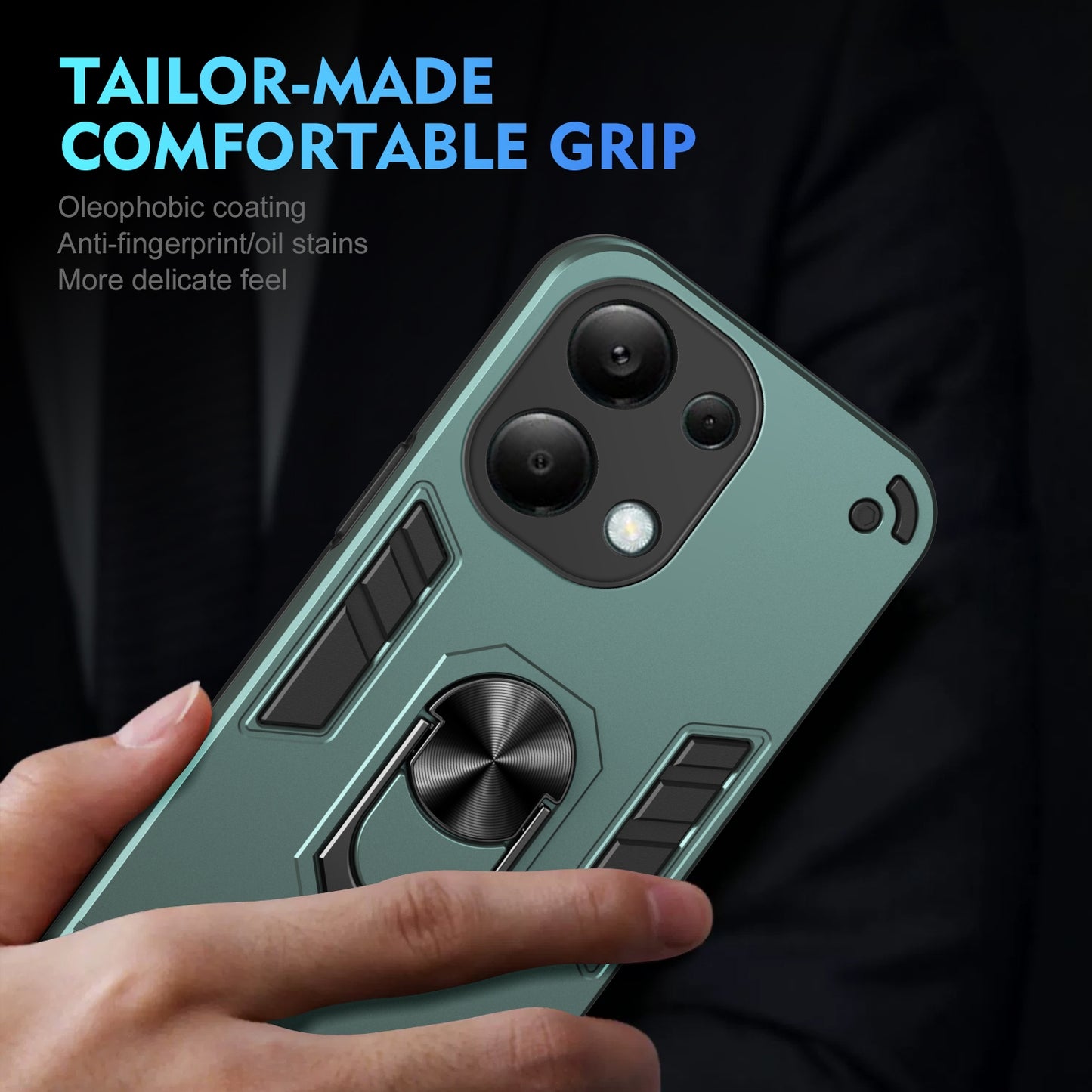 Shockproof Xiaomi Redmi Note 13 Pro 4G Phone Case with 360° Rotatable Metal Ring Holder, Magnetic Car Mount Stand, Ultra-Thin PC & Silicone Protection Cover