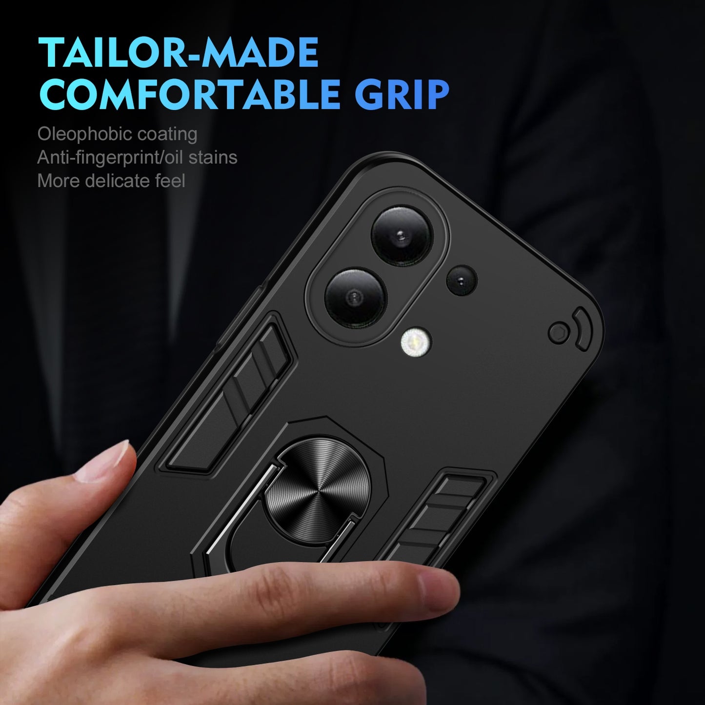 Shockproof Xiaomi Redmi Note 13 4G Phone Case with 360° Rotatable Metal Ring Holder, Magnetic Car Mount Stand, Ultra-Thin PC & Silicone Protection Cover