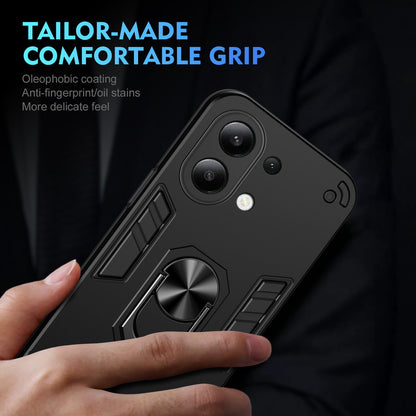 Shockproof Xiaomi Redmi Note 13 4G Phone Case with 360° Rotatable Metal Ring Holder, Magnetic Car Mount Stand, Ultra-Thin PC & Silicone Protection Cover