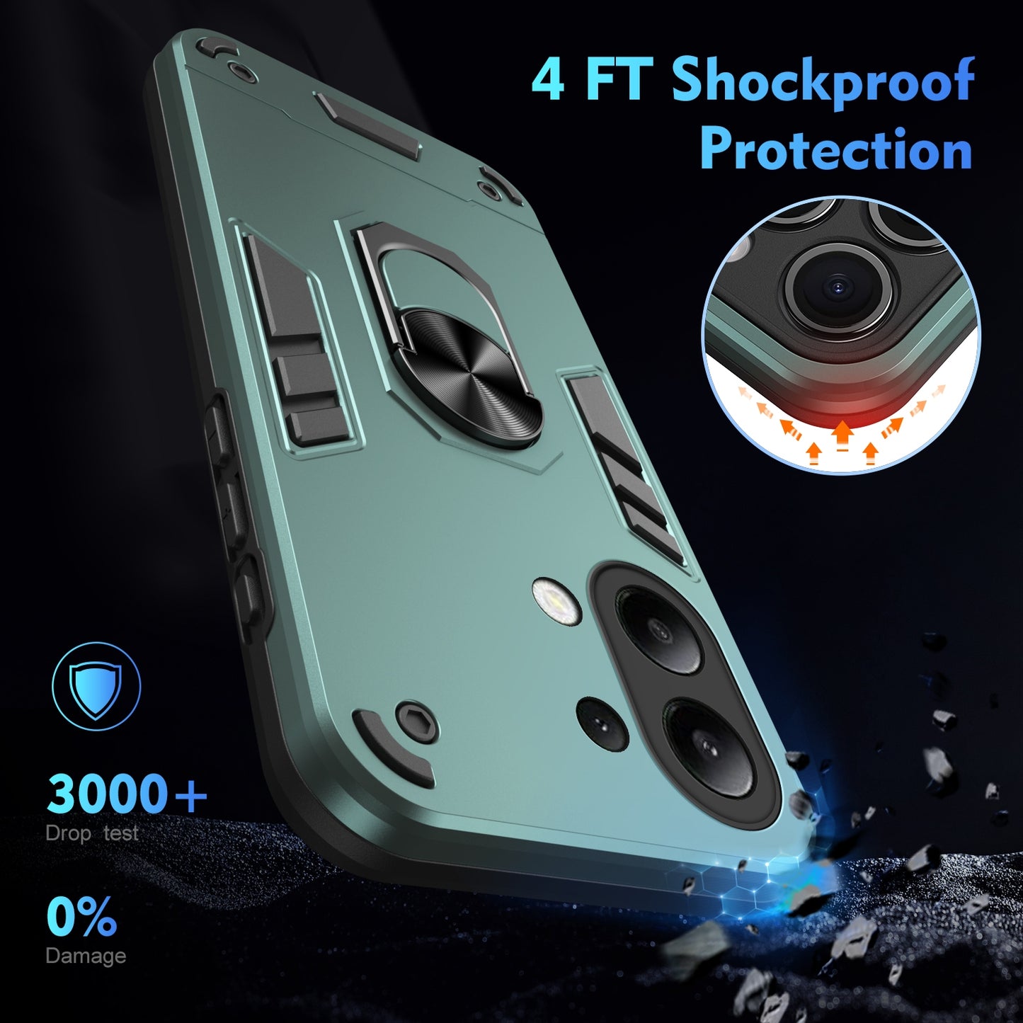 Shockproof Xiaomi Redmi Note 13 4G Phone Case with 360° Rotatable Metal Ring Holder, Magnetic Car Mount Stand, Ultra-Thin PC & Silicone Protection Cover