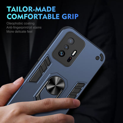 Shockproof Xiaomi 11T Phone Case with 360° Rotatable Metal Ring Holder, Magnetic Car Mount Stand, Ultra-Thin PC & Silicone Protection Cover