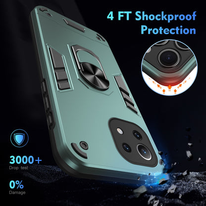 Shockproof Xiaomi Mi 11 Lite Phone Case with 360° Rotatable Metal Ring Holder, Magnetic Car Mount Stand, Ultra-Thin PC & Silicone Protection Cover