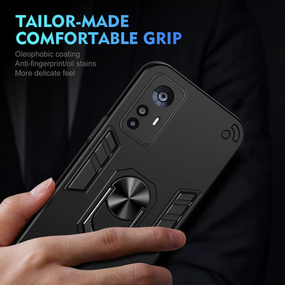 Shockproof Xiaomi 12T Phone Case with 360° Rotatable Metal Ring Holder, Magnetic Car Mount Stand, Ultra-Thin PC & Silicone Protection Cover