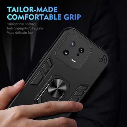 Shockproof Xiaomi 13 Phone Case with 360° Rotatable Metal Ring Holder, Magnetic Car Mount Stand, Ultra-Thin PC & Silicone Protection Cover