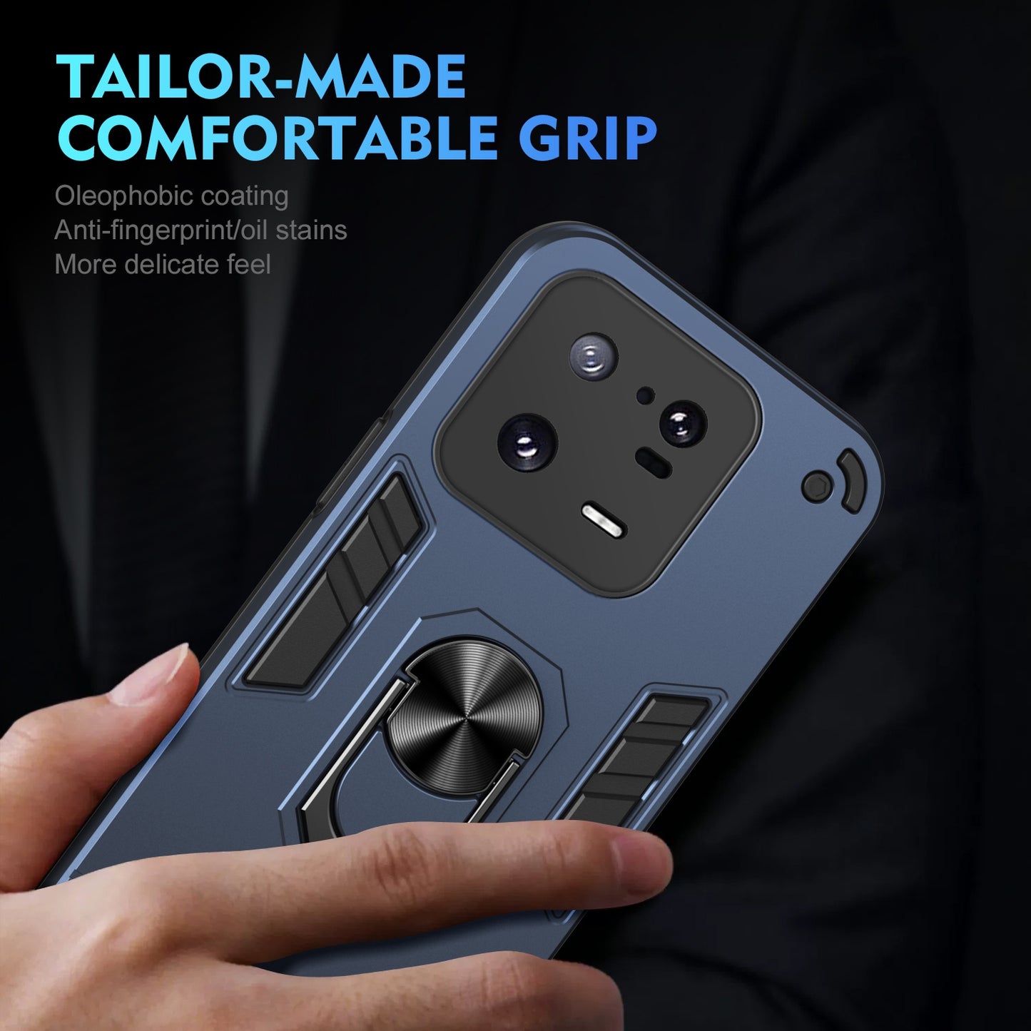 Shockproof Xiaomi 13 Pro Phone Case with 360° Rotatable Metal Ring Holder, Magnetic Car Mount Stand, Ultra-Thin PC & Silicone Protection Cover