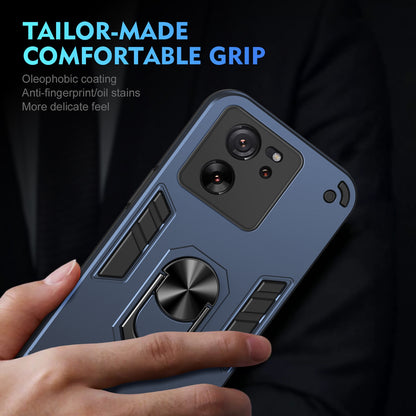 Shockproof Xiaomi 13T Phone Case with 360° Rotatable Metal Ring Holder, Magnetic Car Mount Stand, Ultra-Thin PC & Silicone Protection Cover