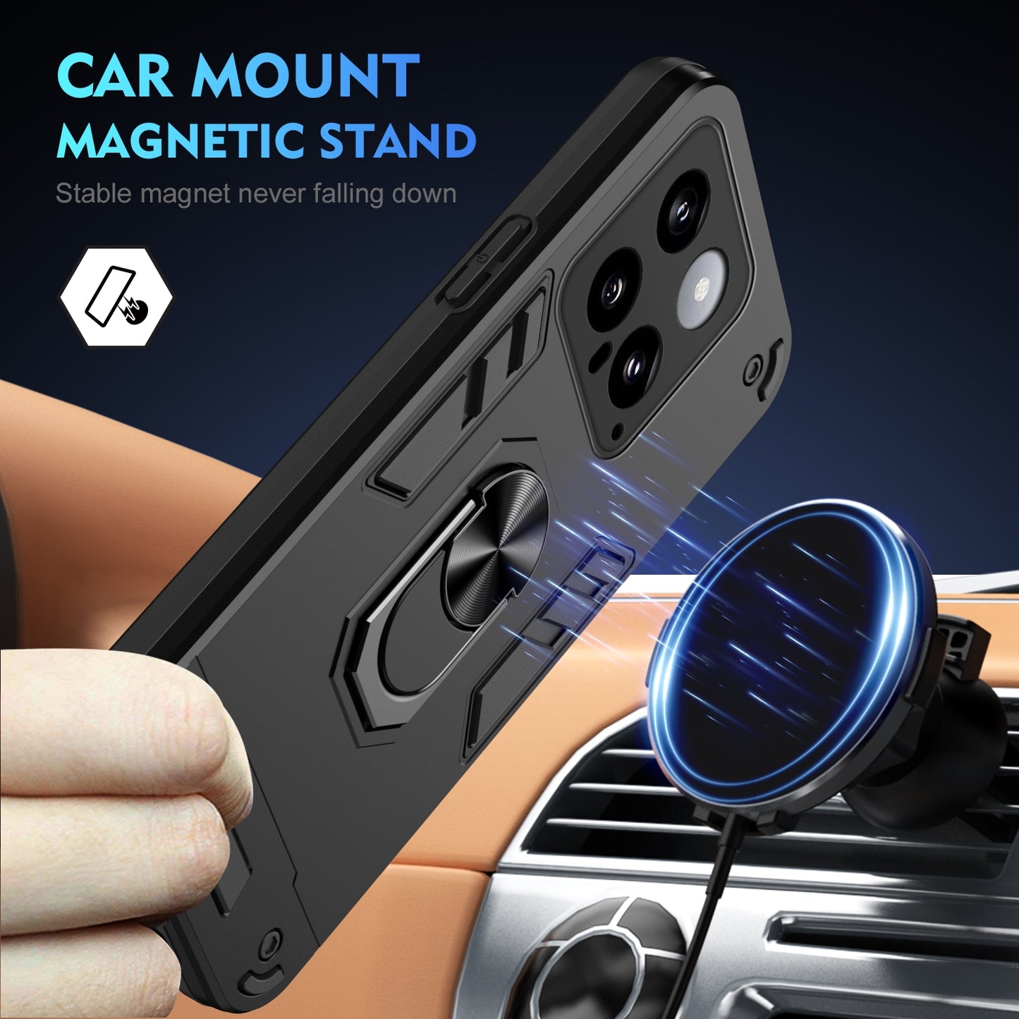 Shockproof Xiaomi 14 Phone Case with 360° Rotatable Metal Ring Holder, Magnetic Car Mount Stand, Ultra-Thin PC & Silicone Protection Cover